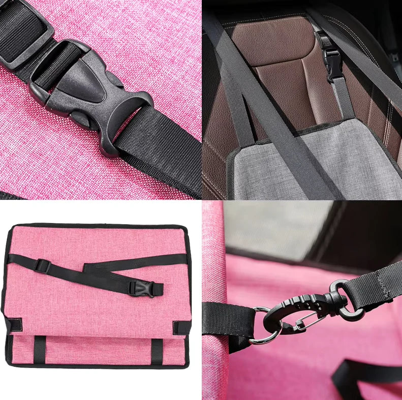 Dog Folding Car Seat - Waterproof Pet Booster with Safety Belt